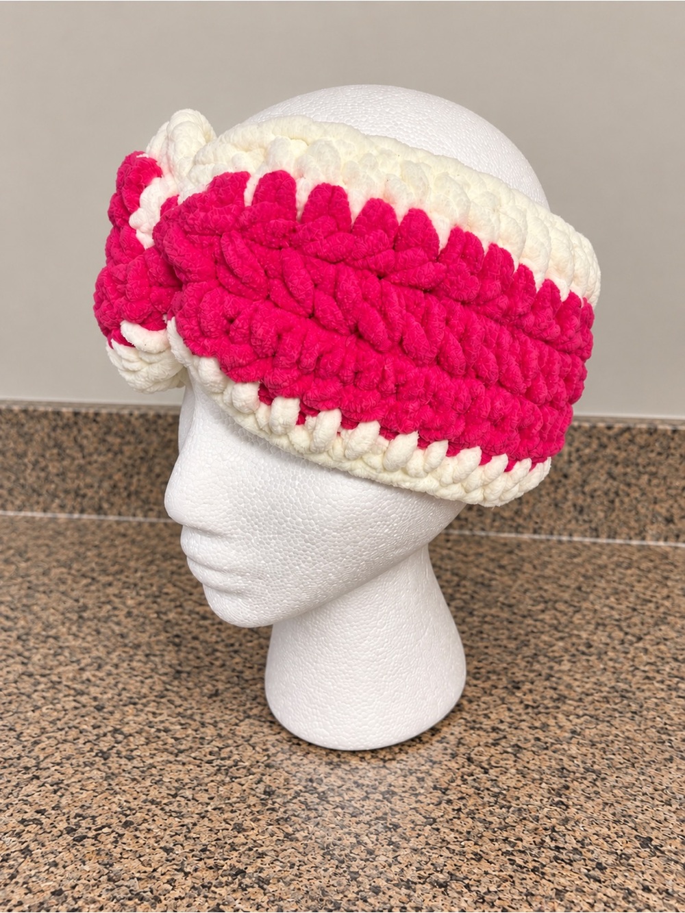 Cozy Chunky Crochet Headband - Pink & Cream